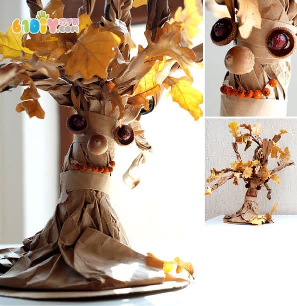 Waste paper bag making autumn tree grandpa