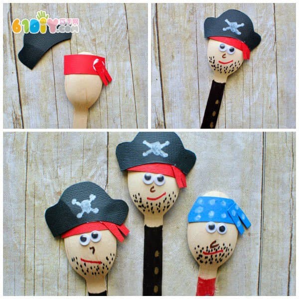 Children's handmade wooden spoon making cute pirates