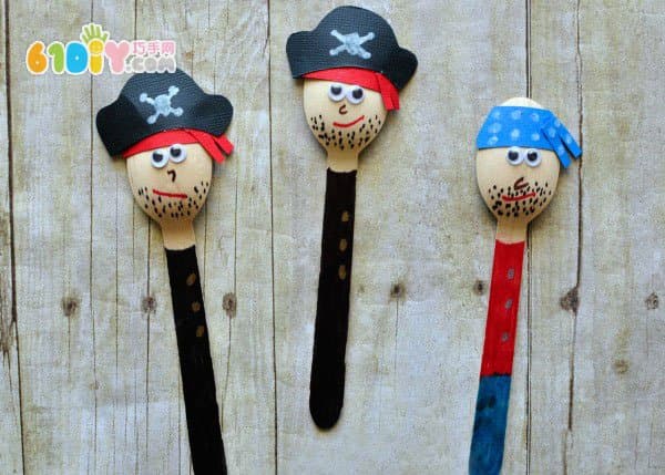 Children's handmade wooden spoon making cute pirates