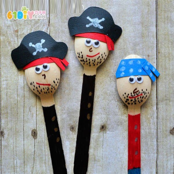 Children's handmade wooden spoon making cute pirates