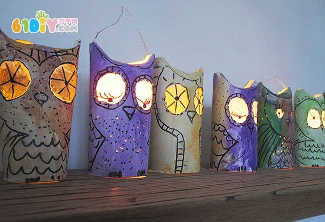 Mid-Autumn Festival handmade roll paper core making owl small lantern