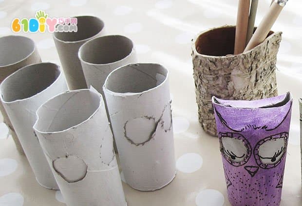 Mid-Autumn Festival handmade roll paper core making owl small lantern