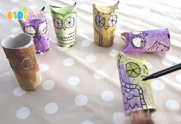 Mid-Autumn Festival handmade roll paper core making owl small lantern