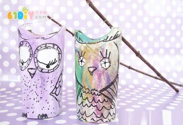 Mid-Autumn Festival handmade roll paper core making owl small lantern