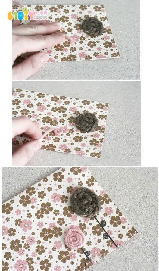 Handmade wool flower greeting card