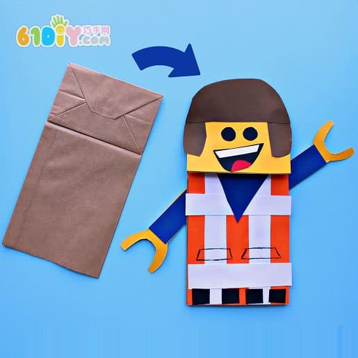 Children's paper bag handmade Lego small hand puppet