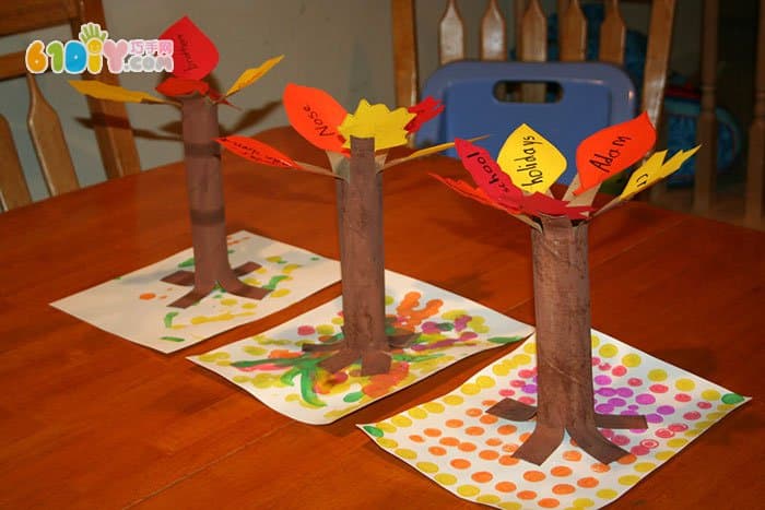 Making autumn trees with plastic wrap