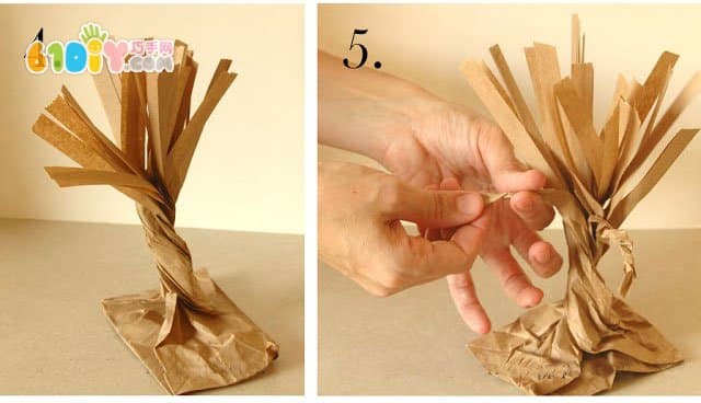 Children's autumn handmade paper bag tree