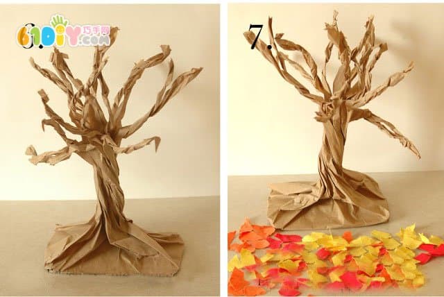 Children's autumn handmade paper bag tree