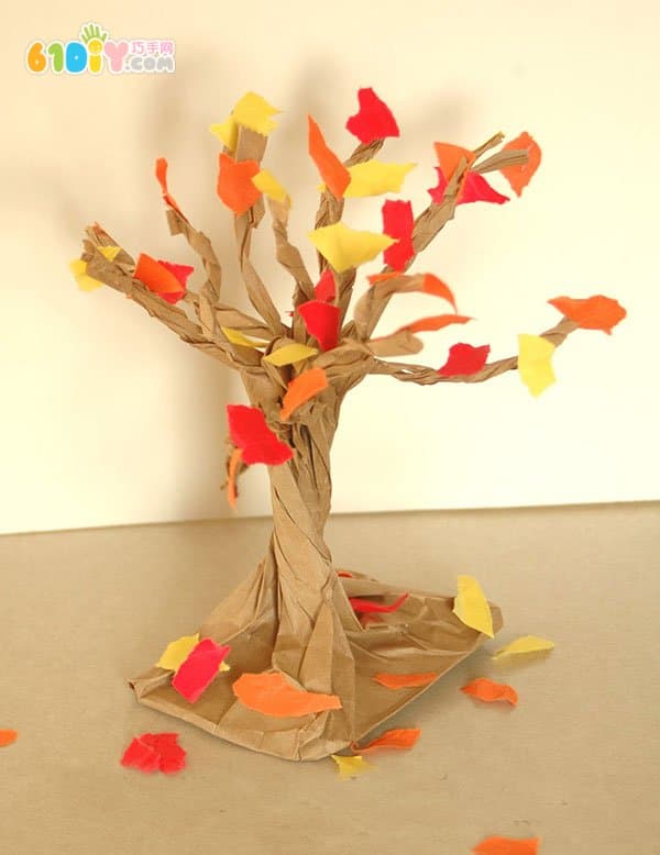 Children's autumn handmade paper bag tree