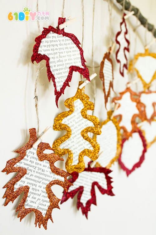 Shiny bright autumn leaf ornaments handmade