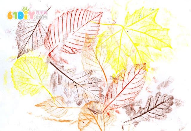 Children's autumn handmade crayon prints leaves