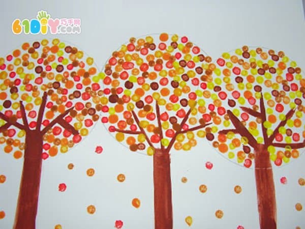 Child swab painting handmade autumn forest