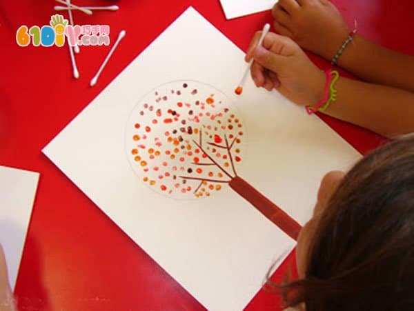 Child swab painting handmade autumn forest