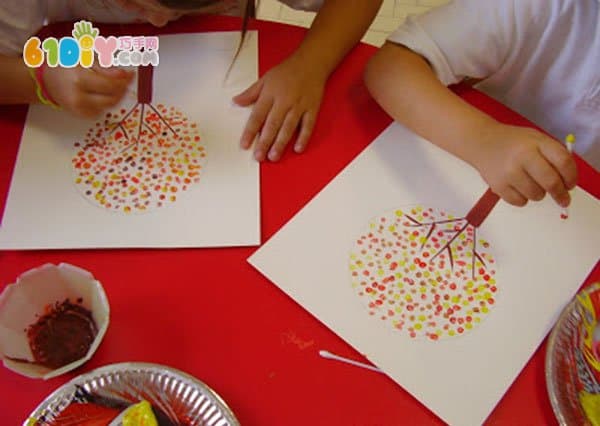 Child swab painting handmade autumn forest