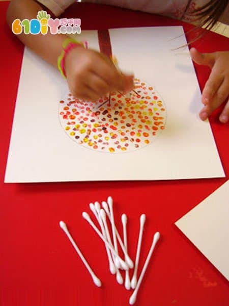 Child swab painting handmade autumn forest