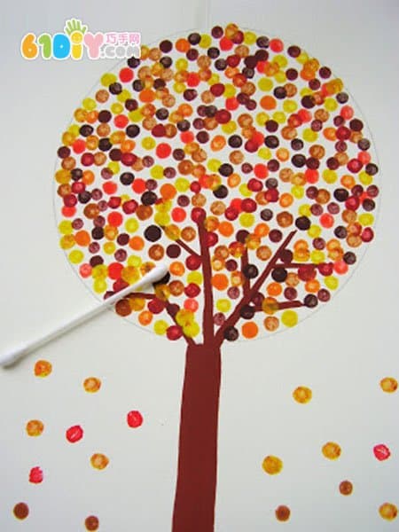 Child swab painting handmade autumn forest