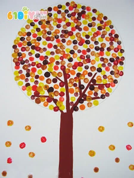 Child swab painting handmade autumn forest