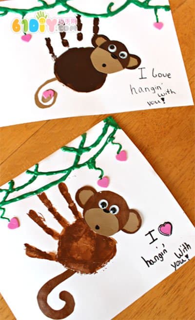 Creative children's handmade cute cartoon hand-printed monkey stickers