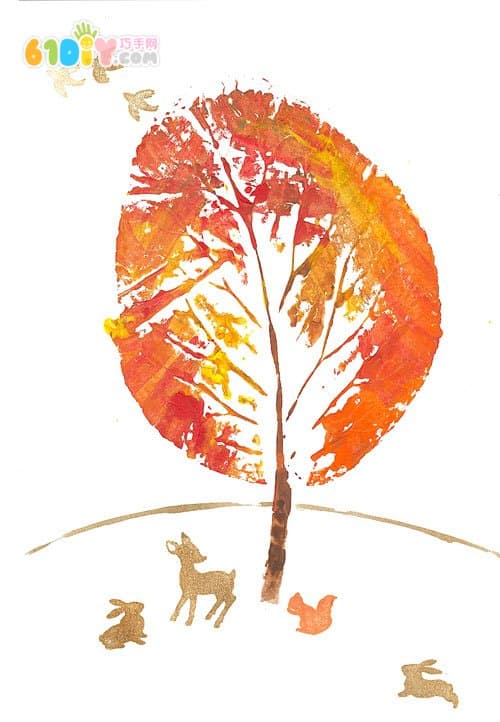 Leaves printed creative painting beautiful autumn