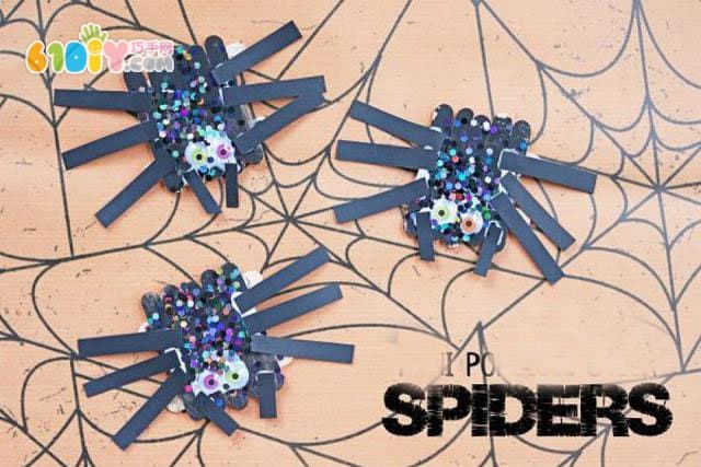 Halloween children making ice cream stick spider