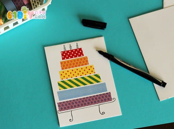 Beautiful birthday cake card made of colored tape