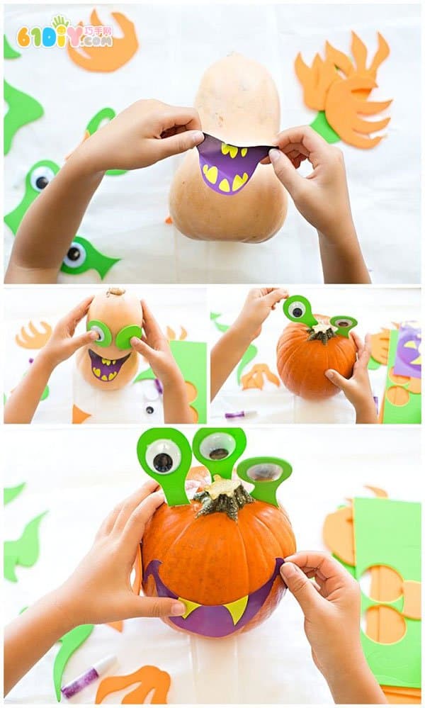 Making a bunch of Halloween pumpkins decorating monsters