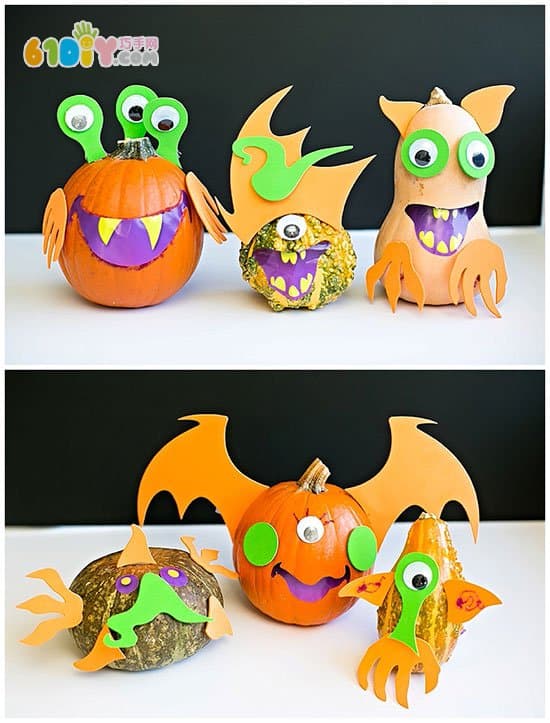 Making a bunch of Halloween pumpkins decorating monsters