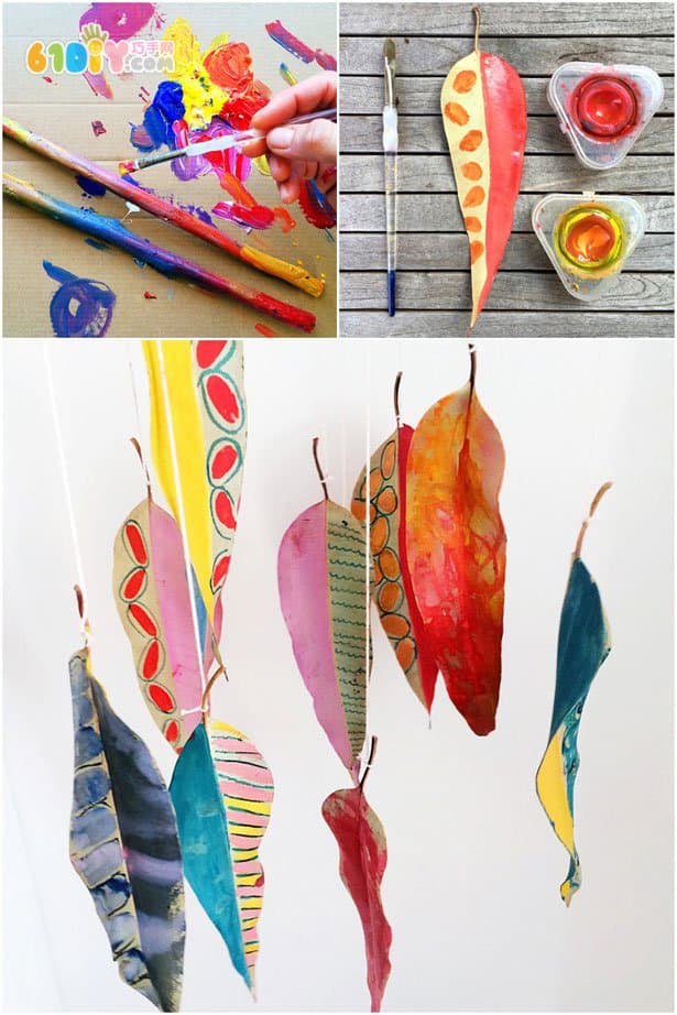 Children's handmade beautiful painted leaf ornaments