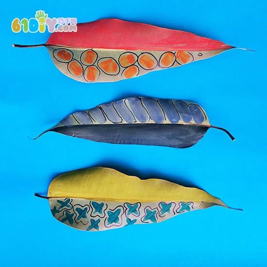 Children's handmade beautiful painted leaf ornaments