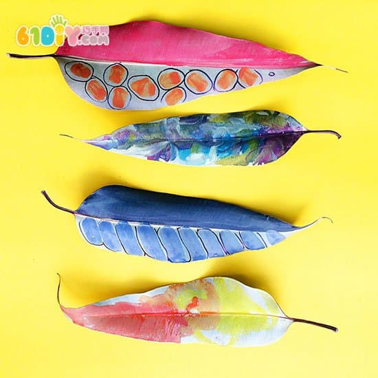 Children's handmade beautiful painted leaf ornaments