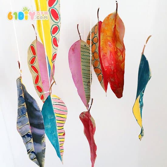 Children's handmade beautiful painted leaf ornaments