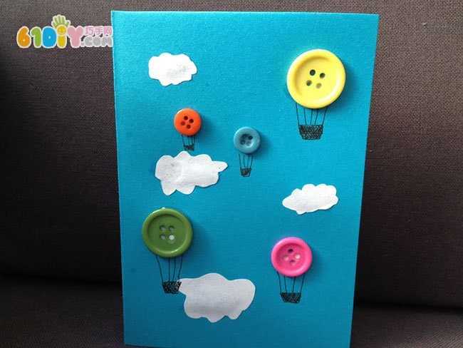 Buttons made by hand hot air balloon stickers, greeting card