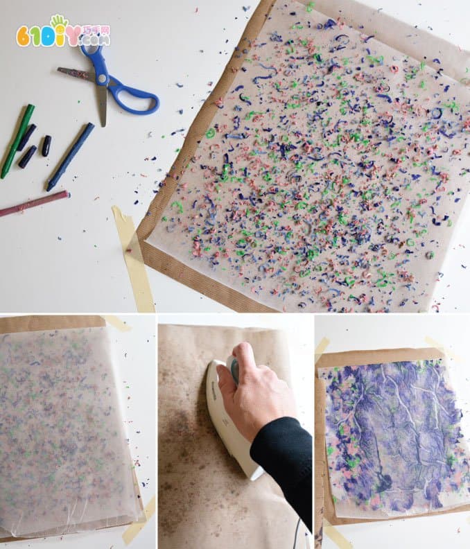 Children use crayon to make Thanksgiving turkey