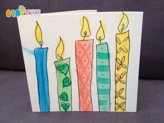 Watercolor painting birthday candle card