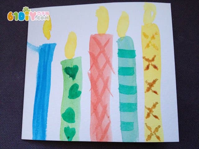 Watercolor painting birthday candle card