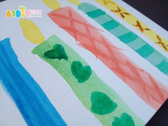 Watercolor painting birthday candle card