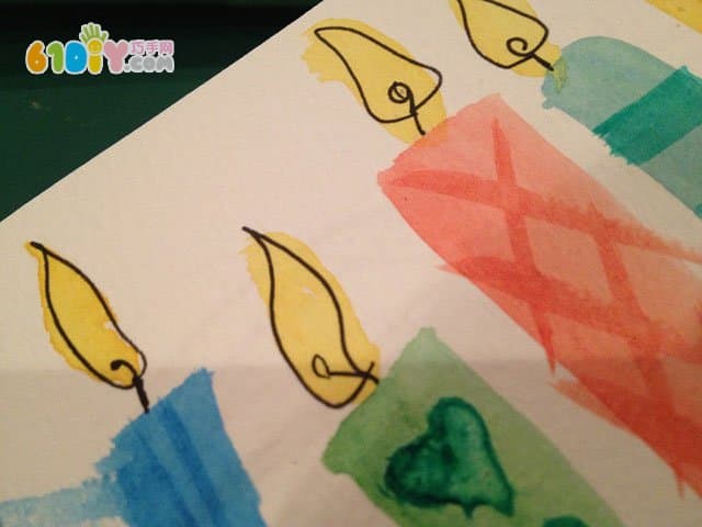 Watercolor painting birthday candle card