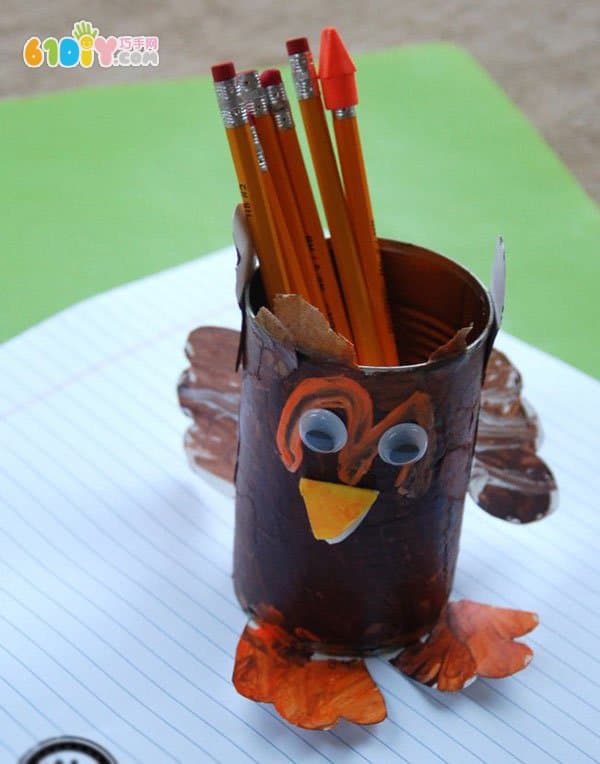 Thanksgiving cans turkey pen holder handmade