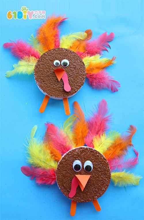 Thanksgiving Children Handmade Color Feather Foam Turkey