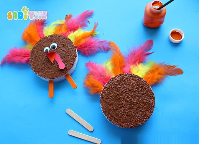 Thanksgiving Children Handmade Color Feather Foam Turkey