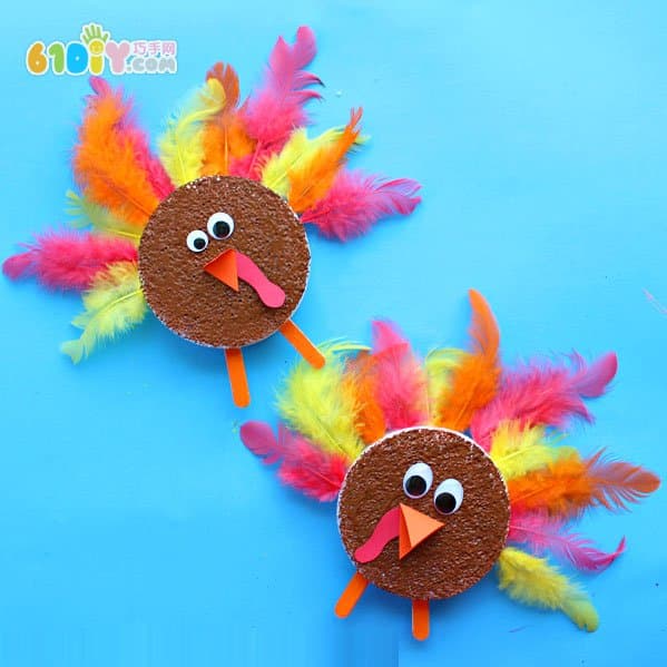 Thanksgiving Children Handmade Color Feather Foam Turkey