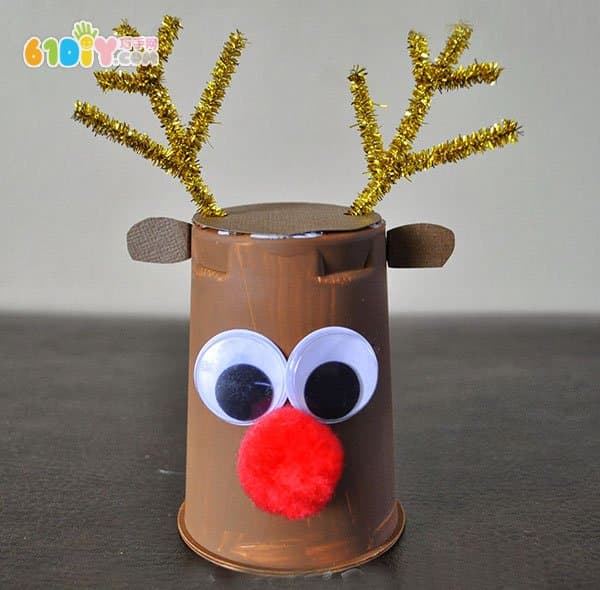 Children's handmade disposable cup DIY Christmas reindeer