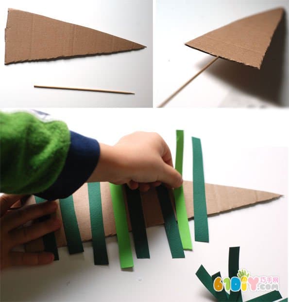 Children's Christmas handmade cardboard waste making Christmas tree