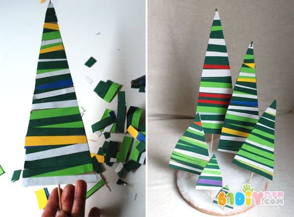 Children's Christmas handmade cardboard waste making Christmas tree