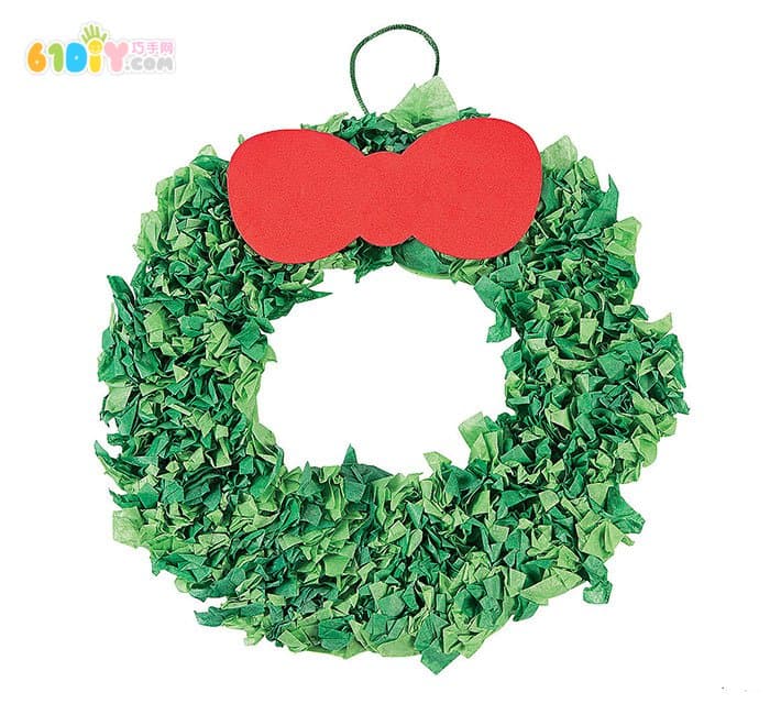 Children's handmade crepe paper Christmas wreath ornaments