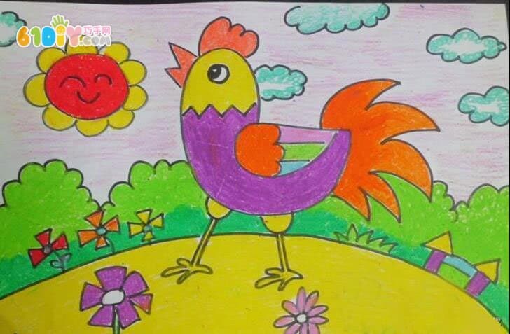 Rooster child painting picture