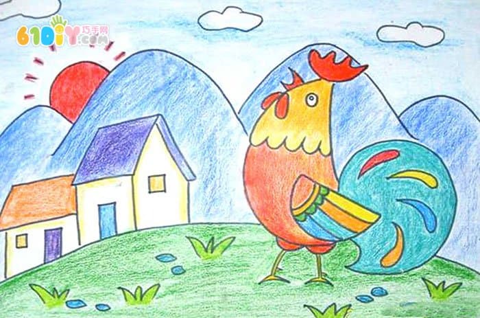 Rooster child painting picture