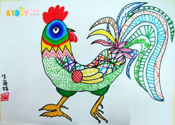 Rooster child painting picture