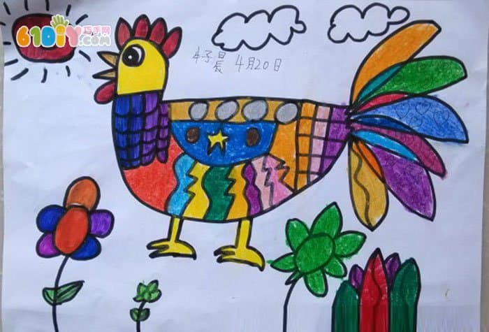 Rooster child painting picture